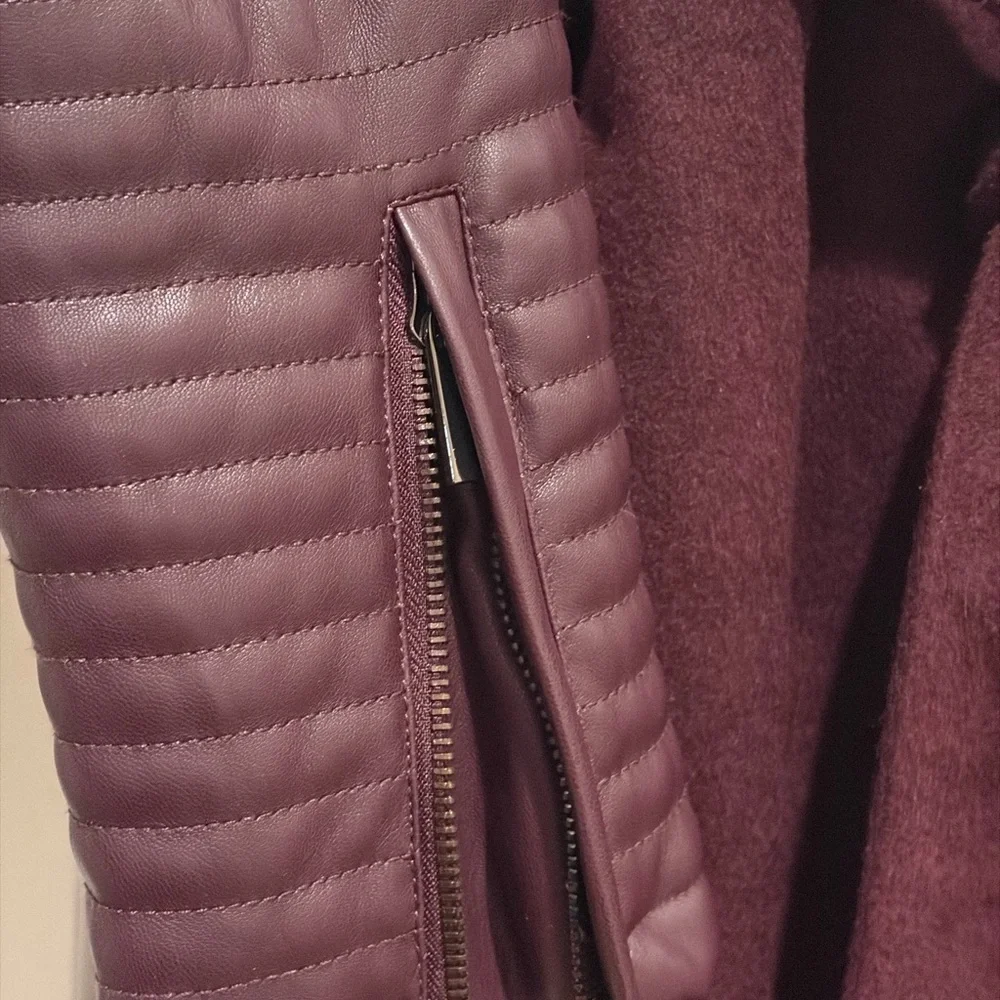 Badgley Mischka Burgundy Coat with Leather Accents NWT - Picture 4 of 13